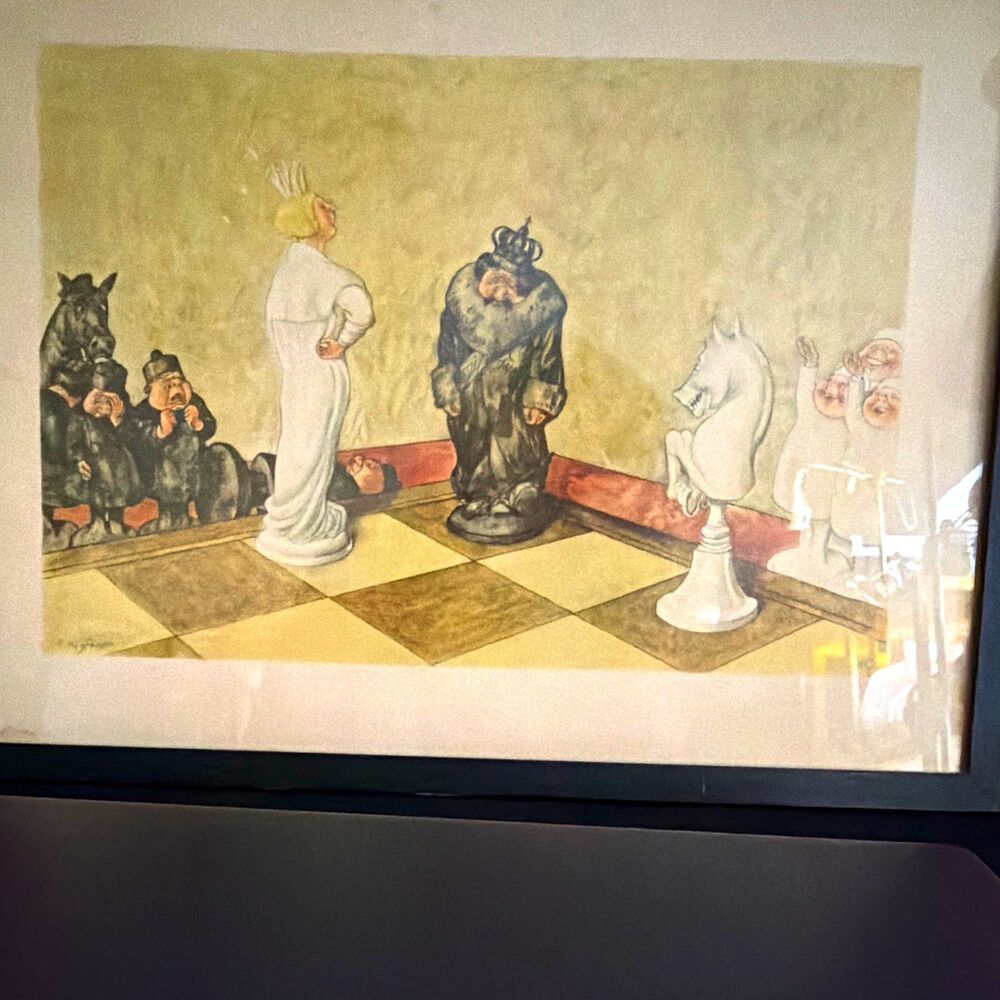 Vtg Robert Hogfeldt Lithograph Checkmate Chess Game Framed G&Z Norway©️1930